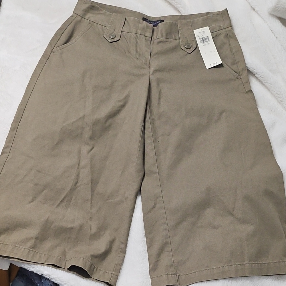 Context Tan Bermuda Shorts Cotton Blend Knee-Length